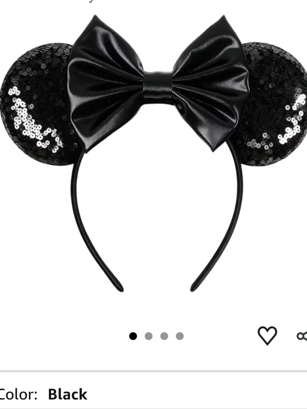 Black Sequin Mouse Ear Headband with Satin Bow